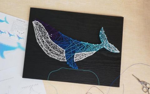 手工鲸鱼星空色海豚钉子画