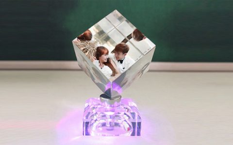 创意发光照片水晶魔方摆件